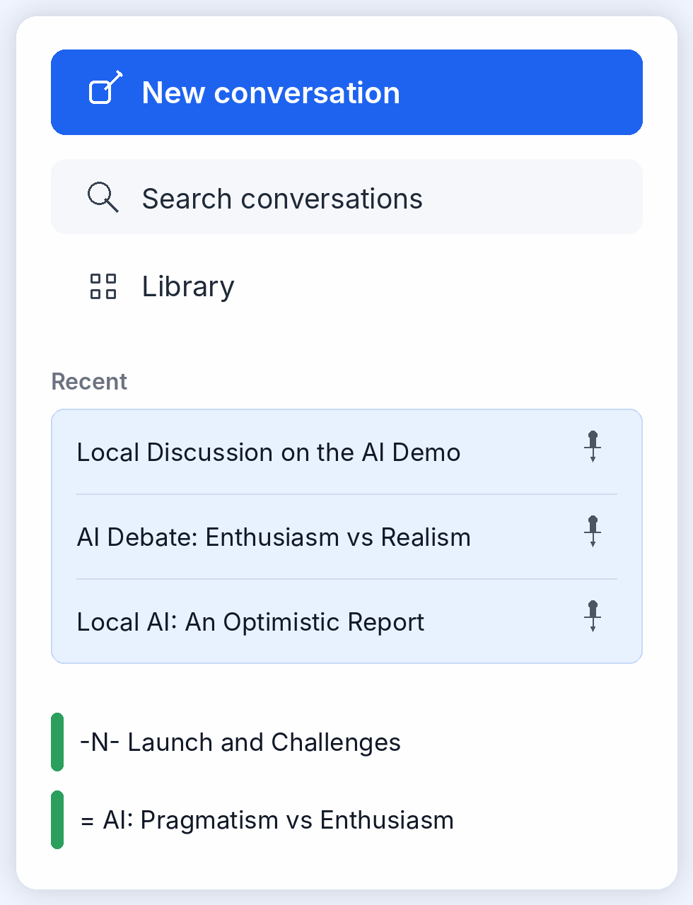 English Gemini sidebar mockup with matching conversations